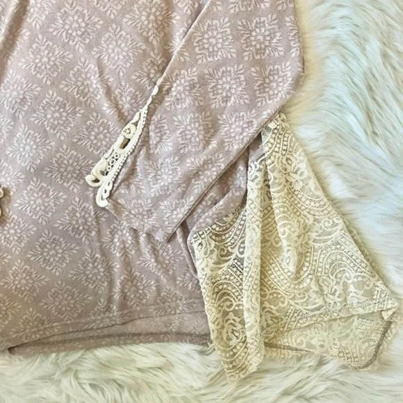 Soieblu Lace Inset Long Sleeve Top 3X - Picture 2 of 5